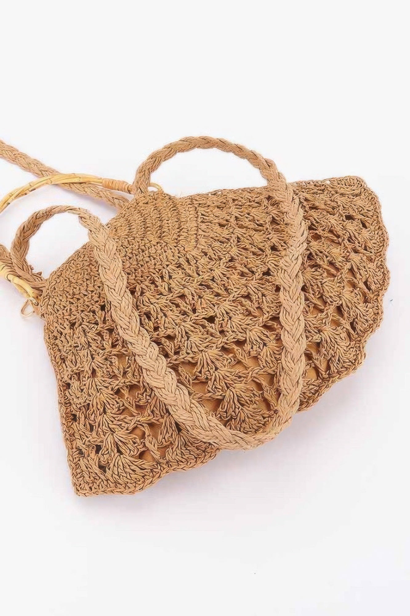 Faux Straw Bamboo Handle Bag