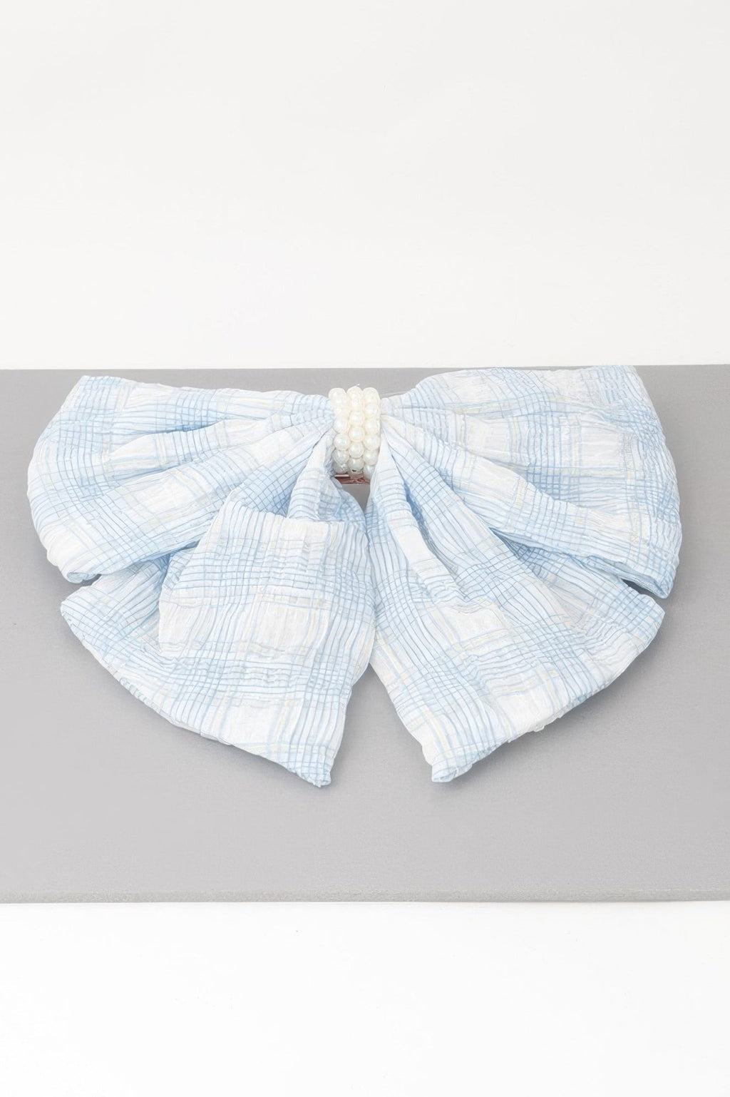 Plaid Pearl Ribbon Hair Clip