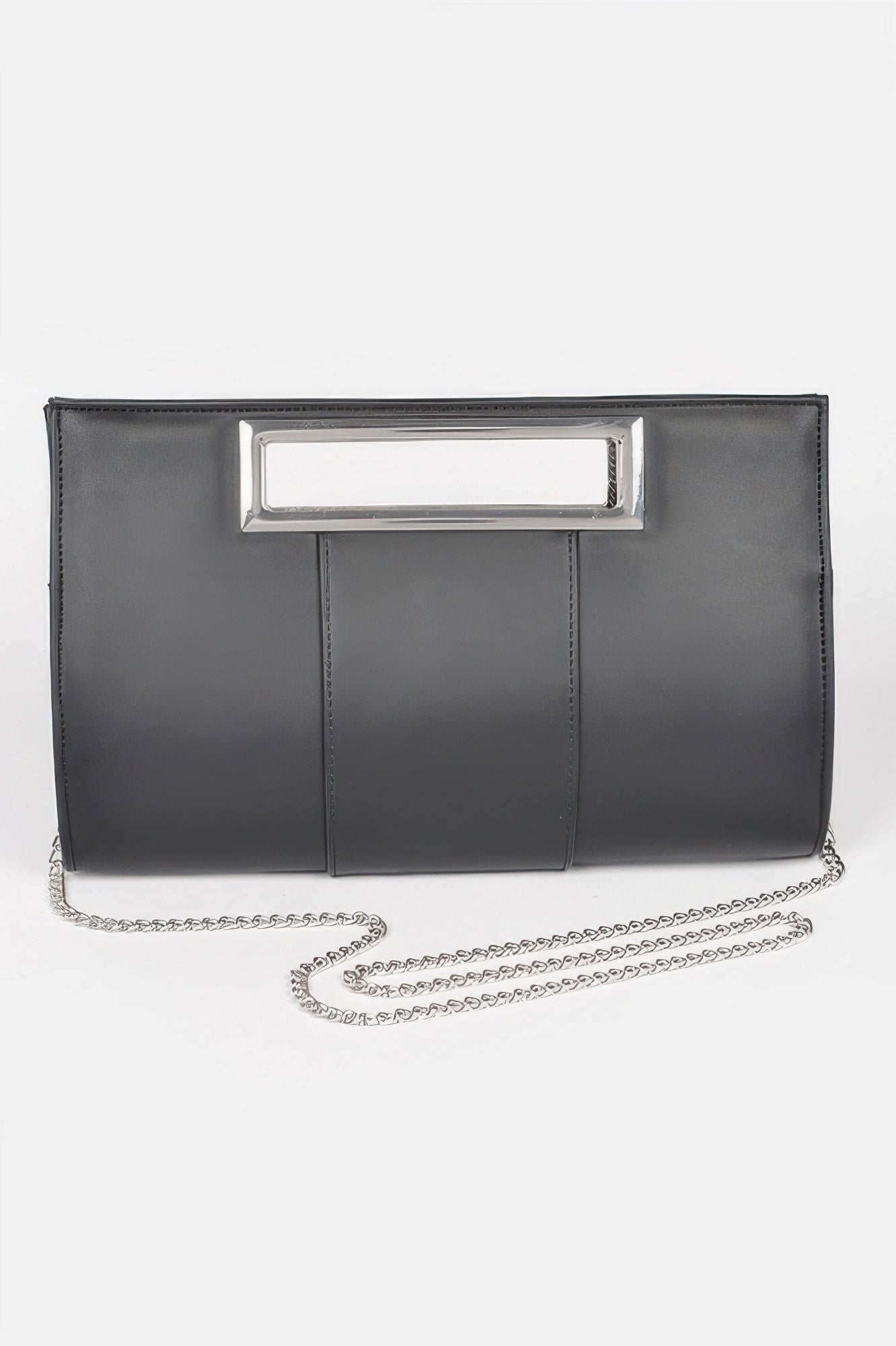 Metallic Faux Leather Handle Clutch