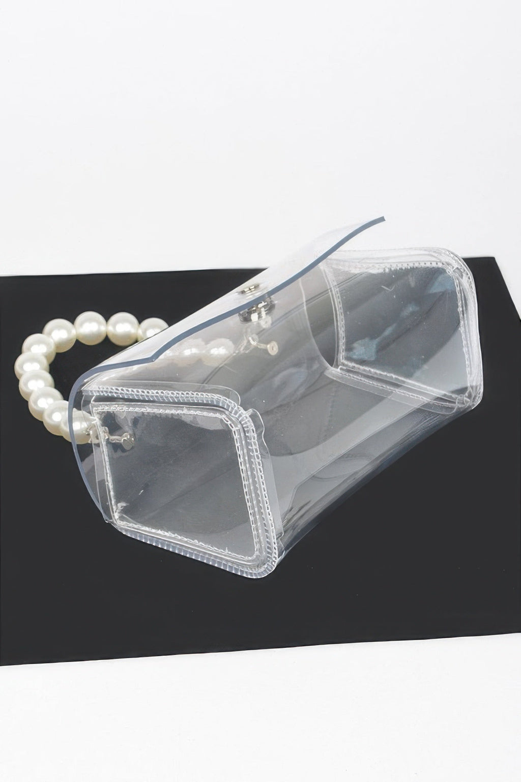 Transparent Pearl Handle Flap Bag