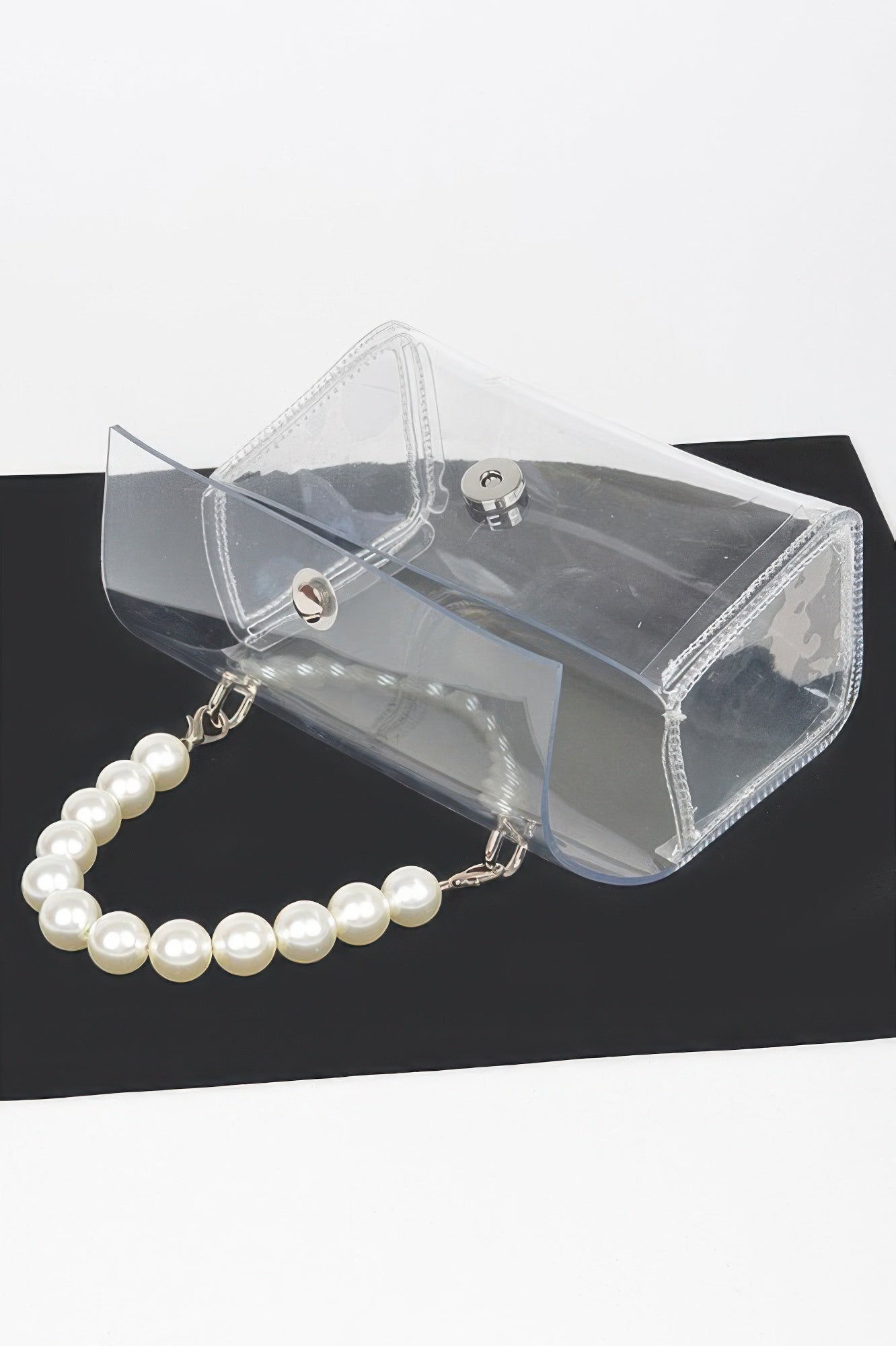 Transparent Pearl Handle Flap Bag