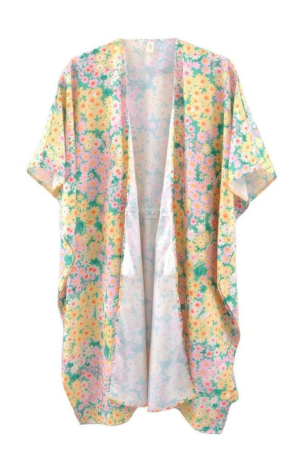 Flower Print Self-tie Drawstring Open Front Cover