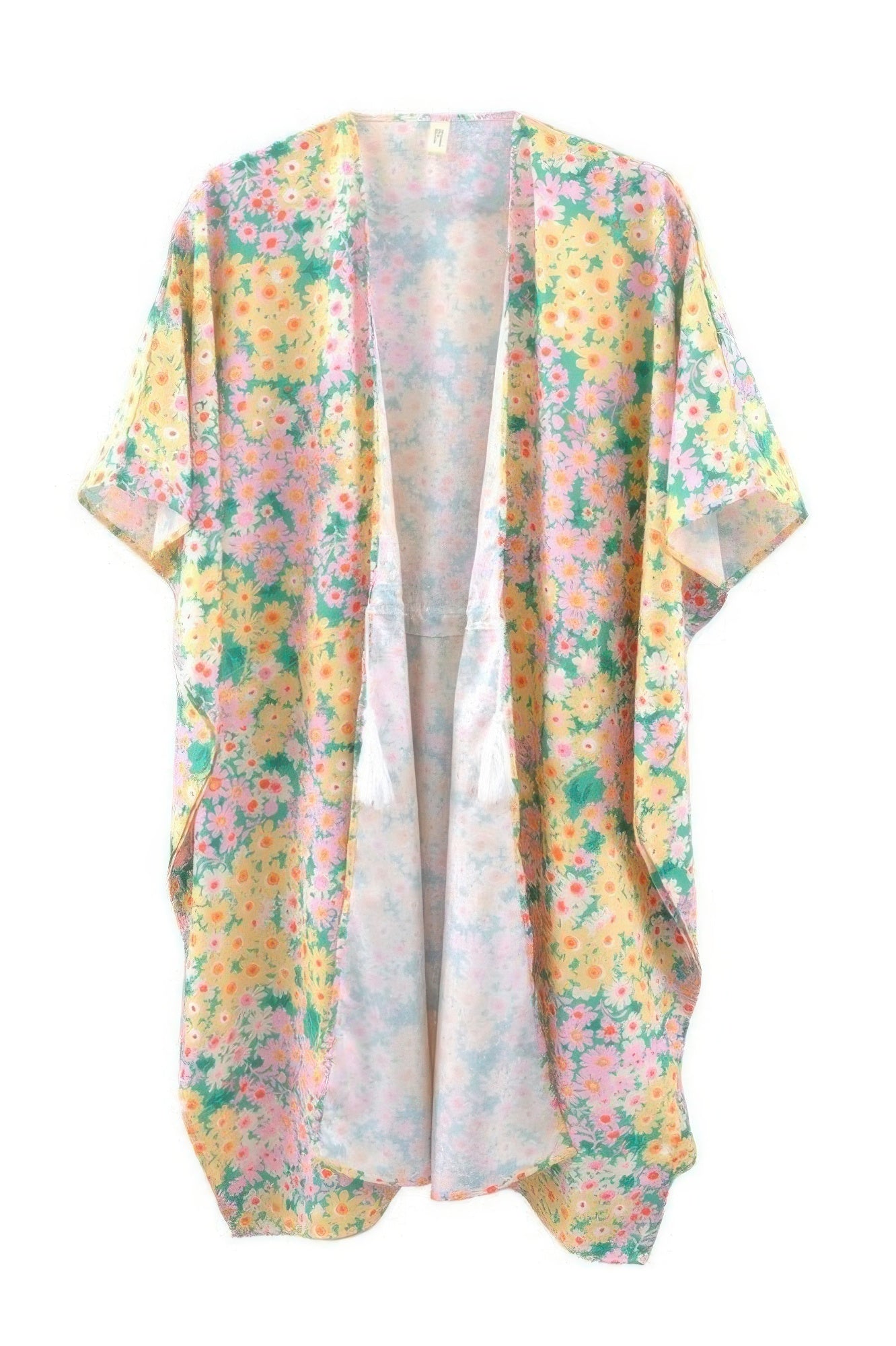 Flower Print Self-tie Drawstring Open Front Cover