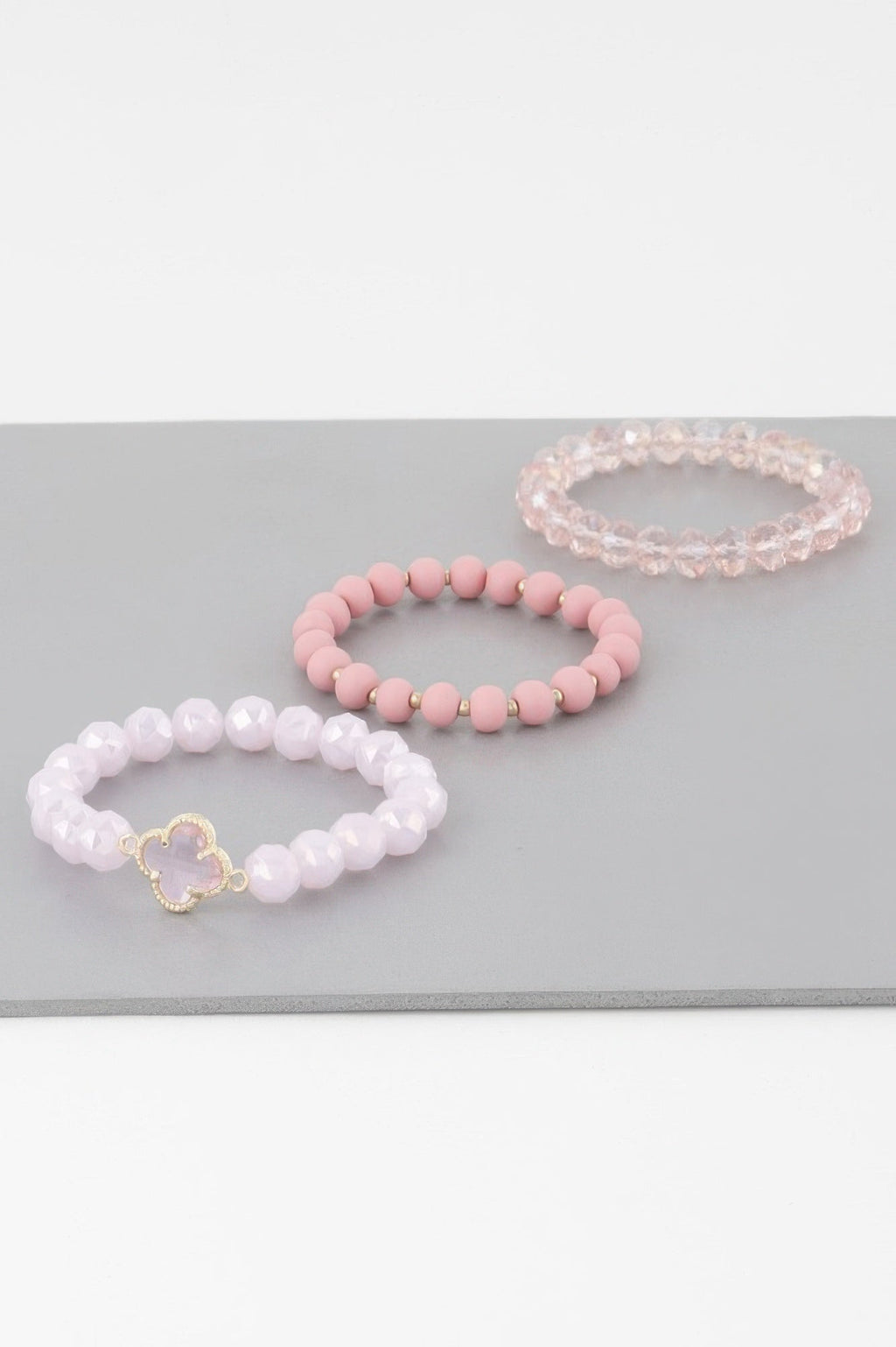 Triple Crystal Clover Bead Bracelet