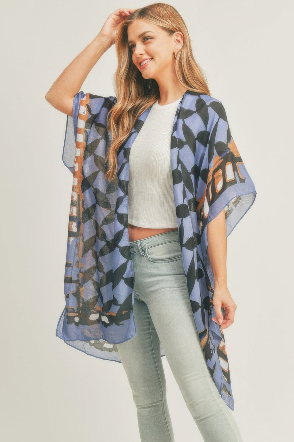 Ombree Front And Geometric Back Print Kimono