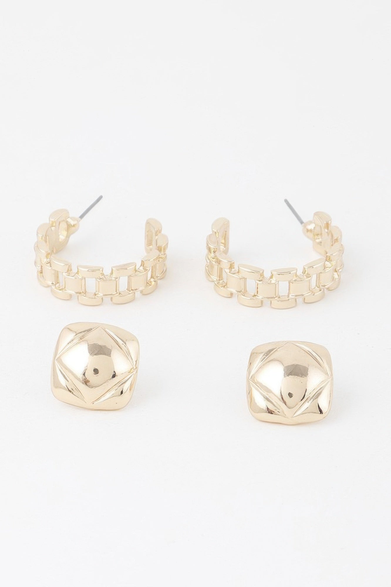 Gold Link Cuff Earrings Set