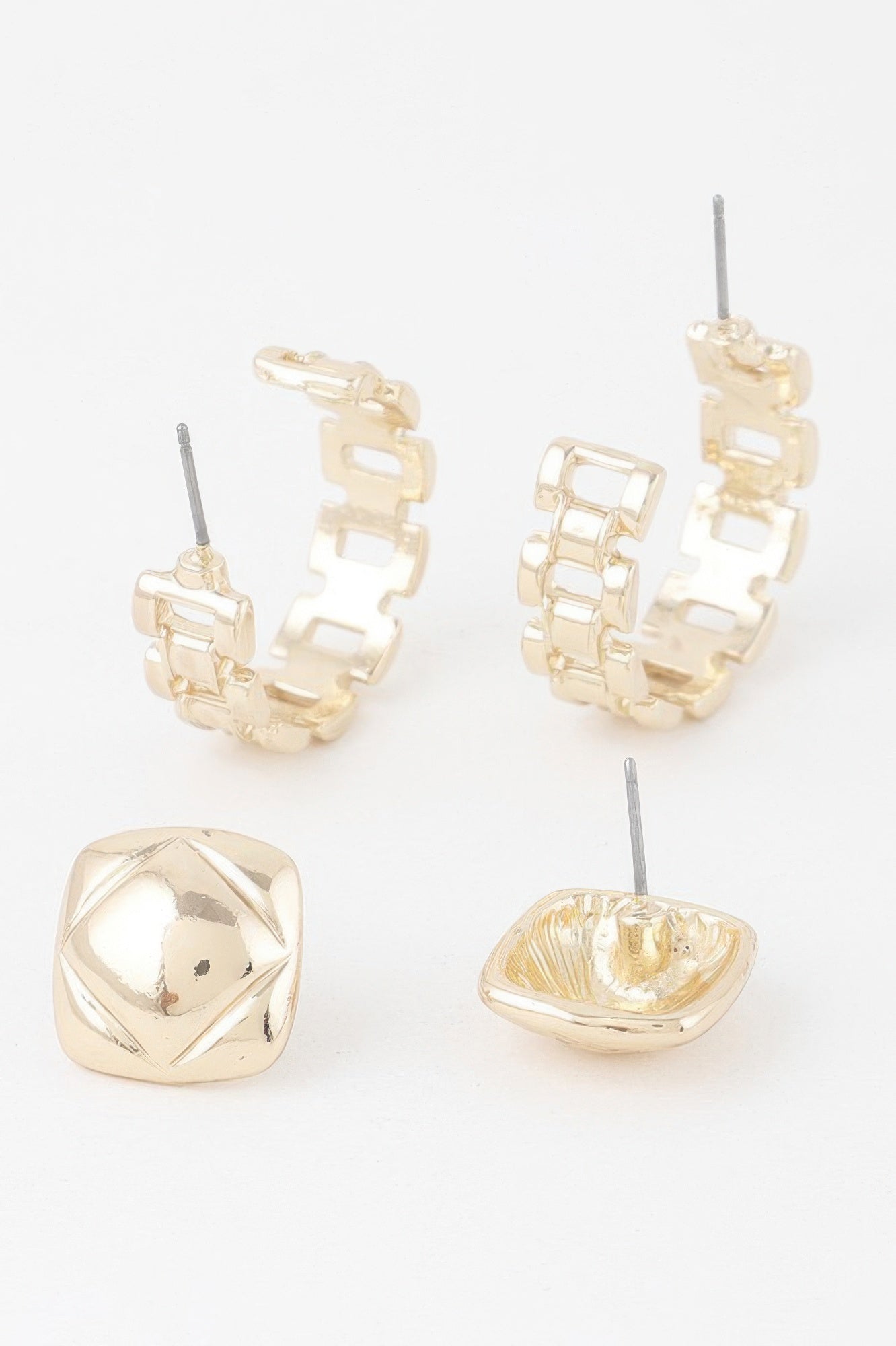 Gold Link Cuff Earrings Set