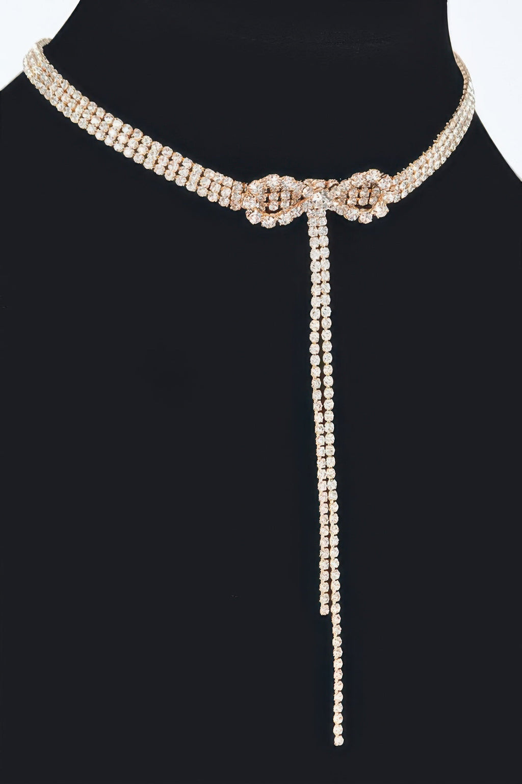 Rhinestone Bow String Choker Necklace