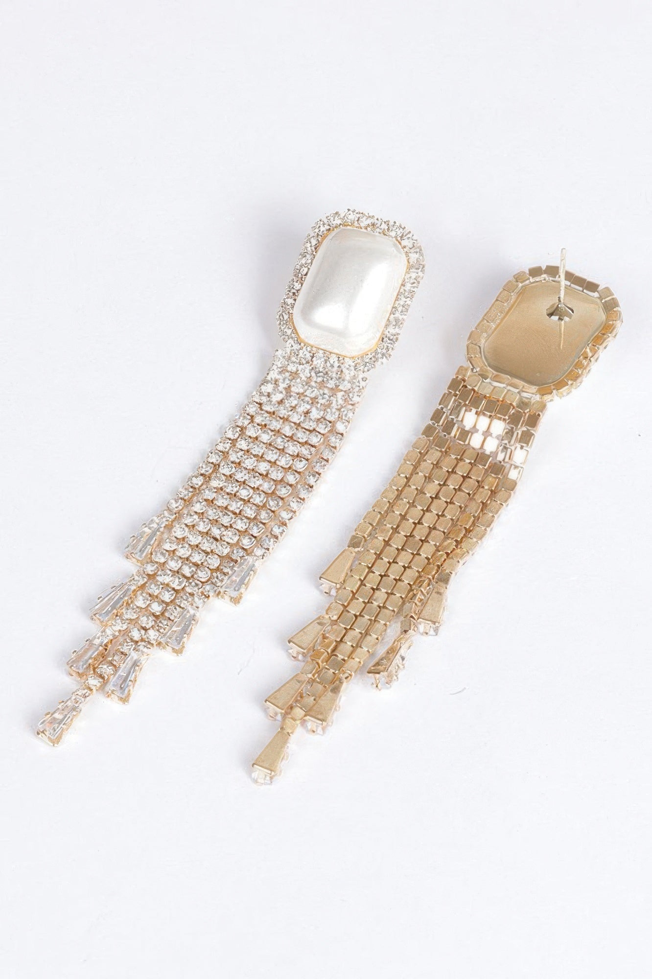 Faux Pearl Rhinestone Tassle Earring