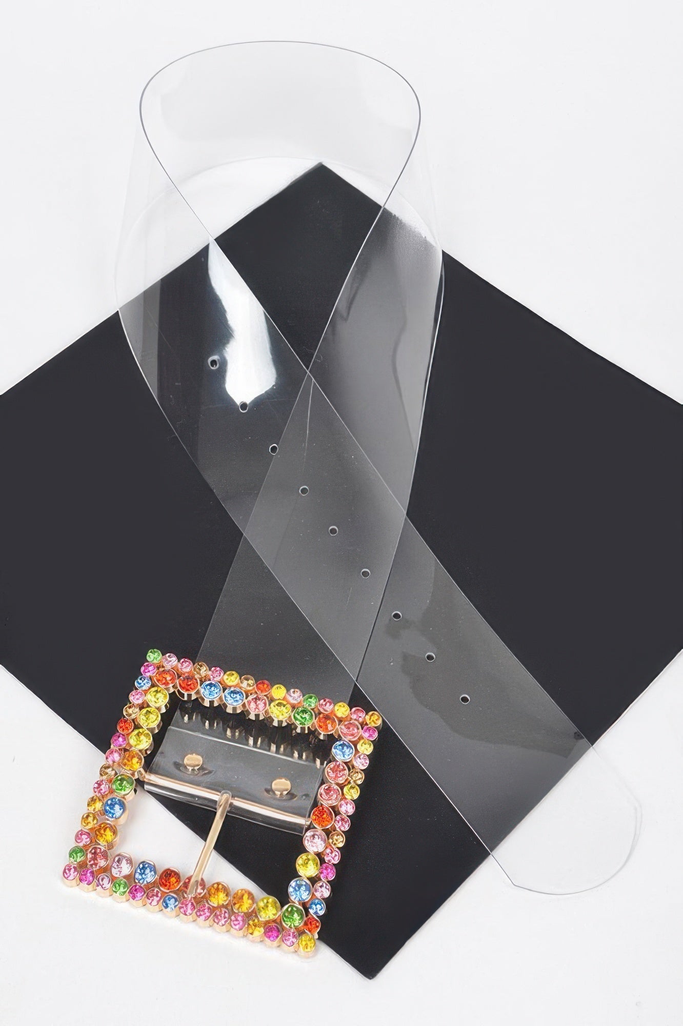 Multi Rhinestone Buckle Clear Belt