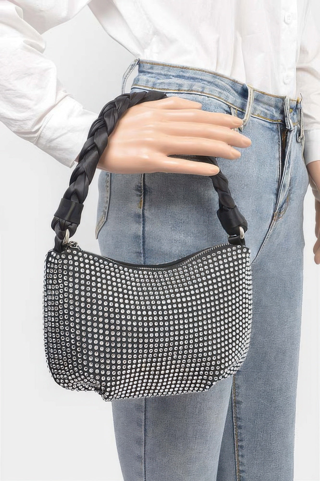 Hot Fix Stone Twisted Handle Small Hobo Bag