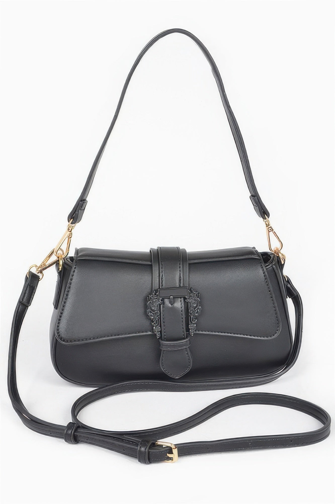 Vegan Metal Buckle Shoulder Bag