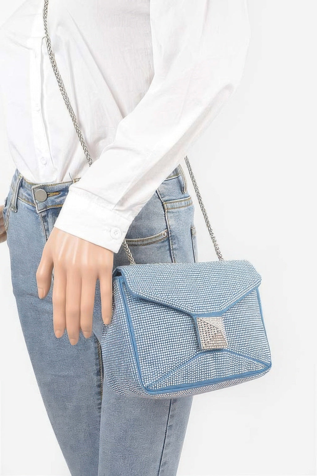 Hot Fix Rhinestone Denim Clutch