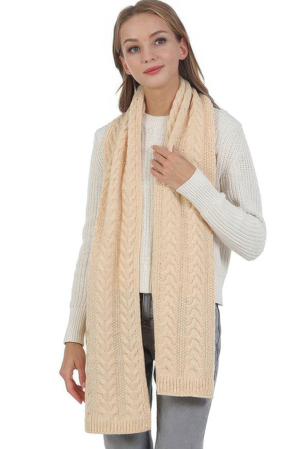 Solid Color Cable Knitted Scarf