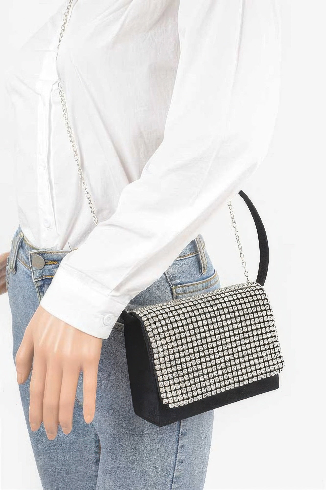 Faux Suede Oversized Rhinestone Crossbody Bag