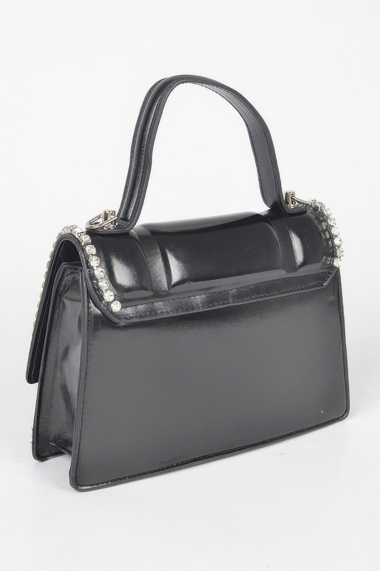 Faux Metallic Leather Top Handle Bag/w Stones