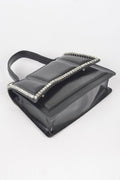 Faux Metallic Leather Top Handle Bag/w Stones