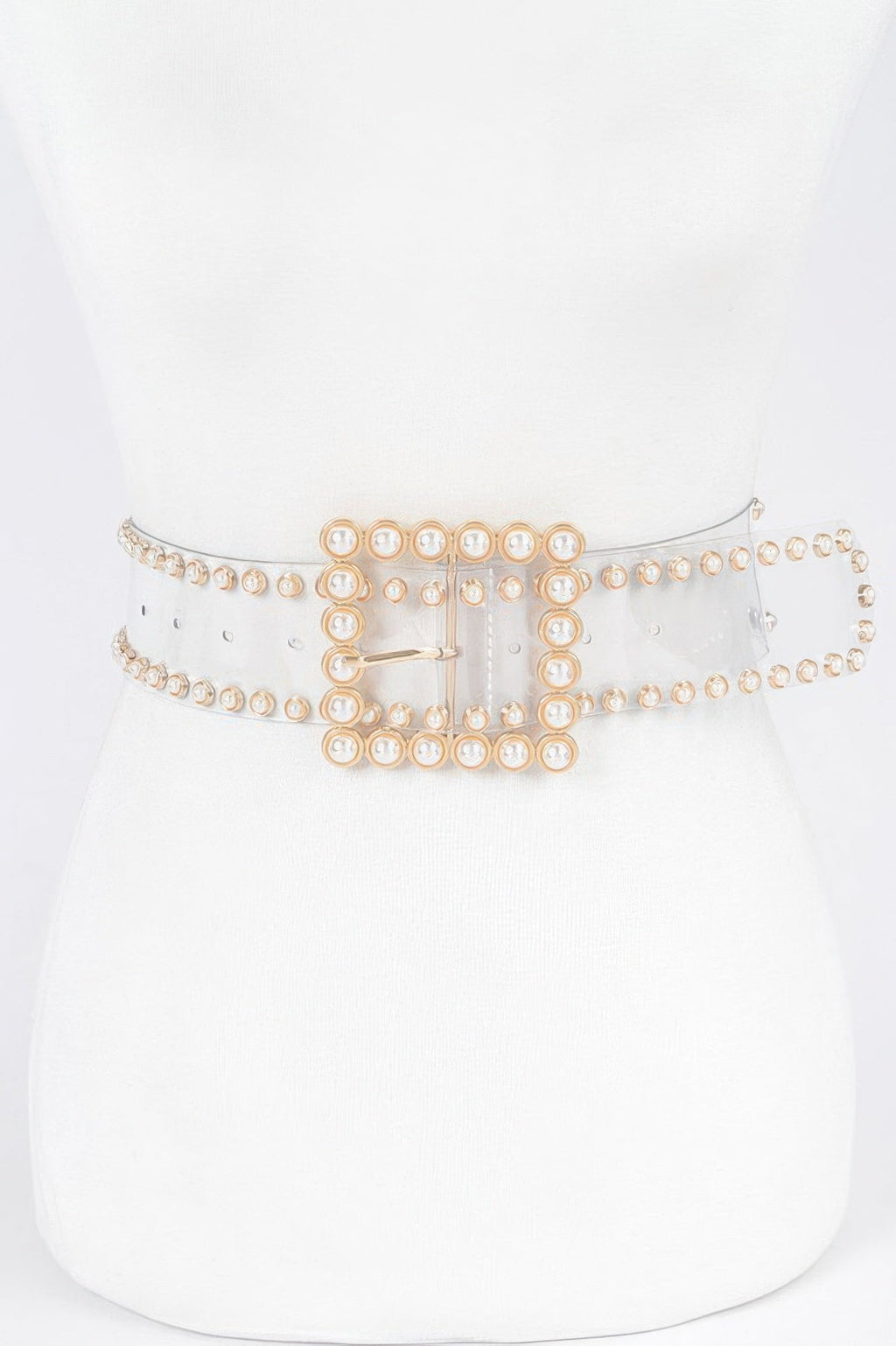 Pearl Buckle Clear Belt W/stones
