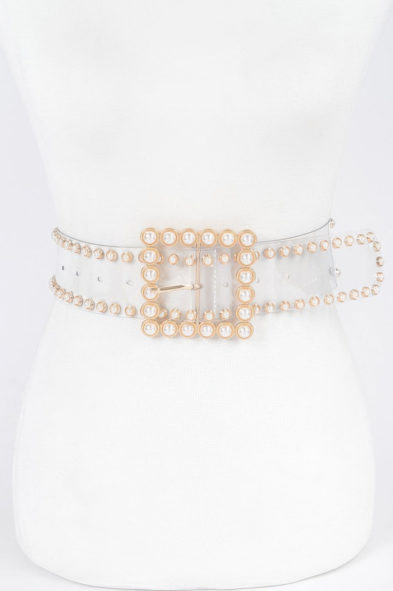 Pearl Buckle Clear Belt W/stones
