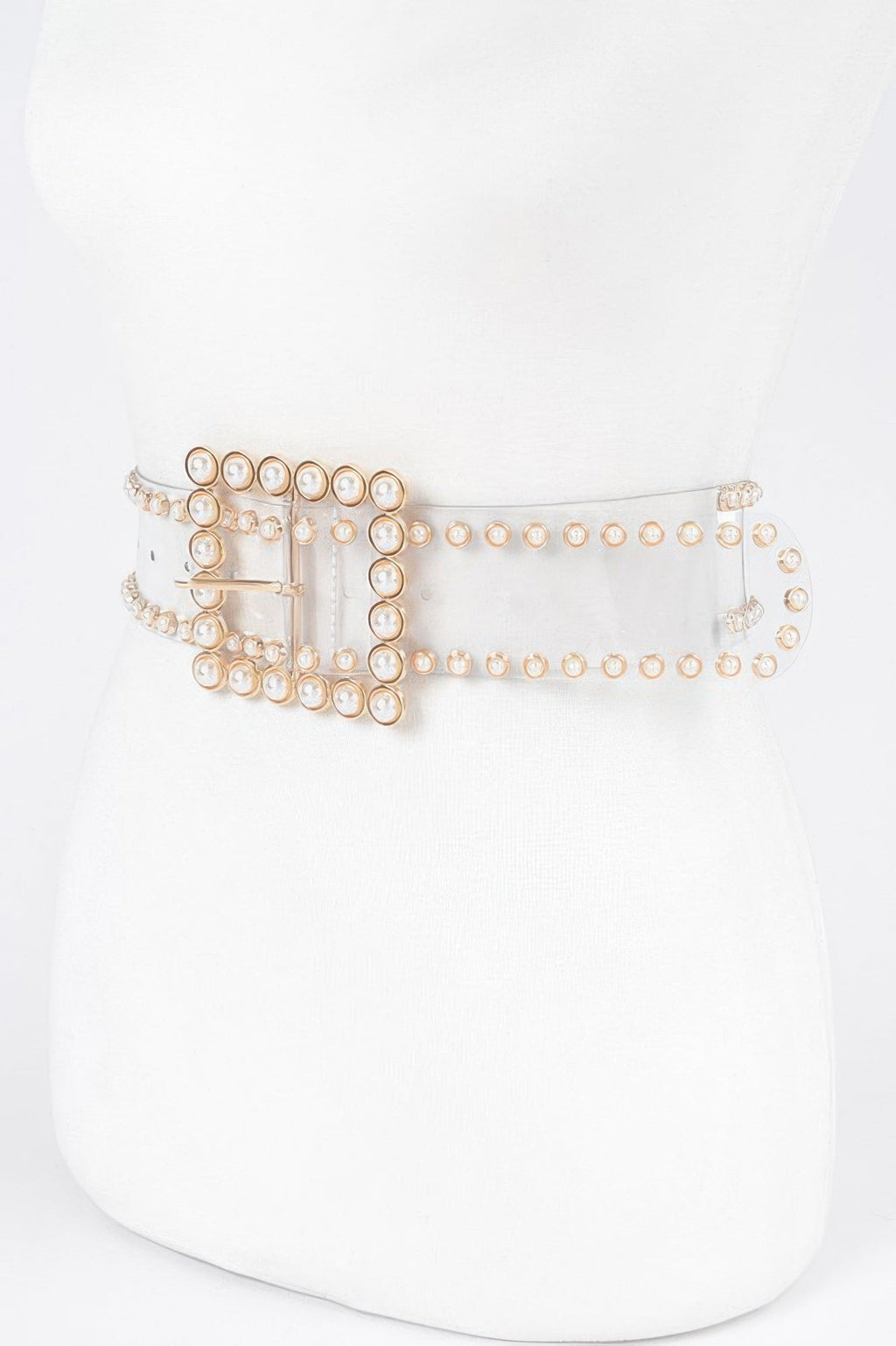 Pearl Buckle Clear Belt W/stones