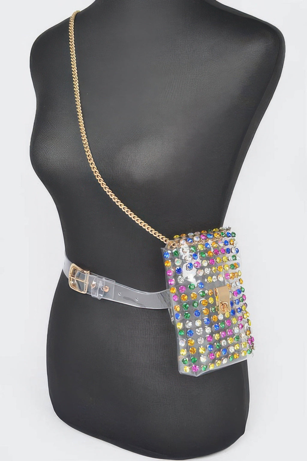 Rhinestone Clear Plus Size Belt Bag W/chain