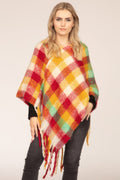 Color Block Plaid Poncho