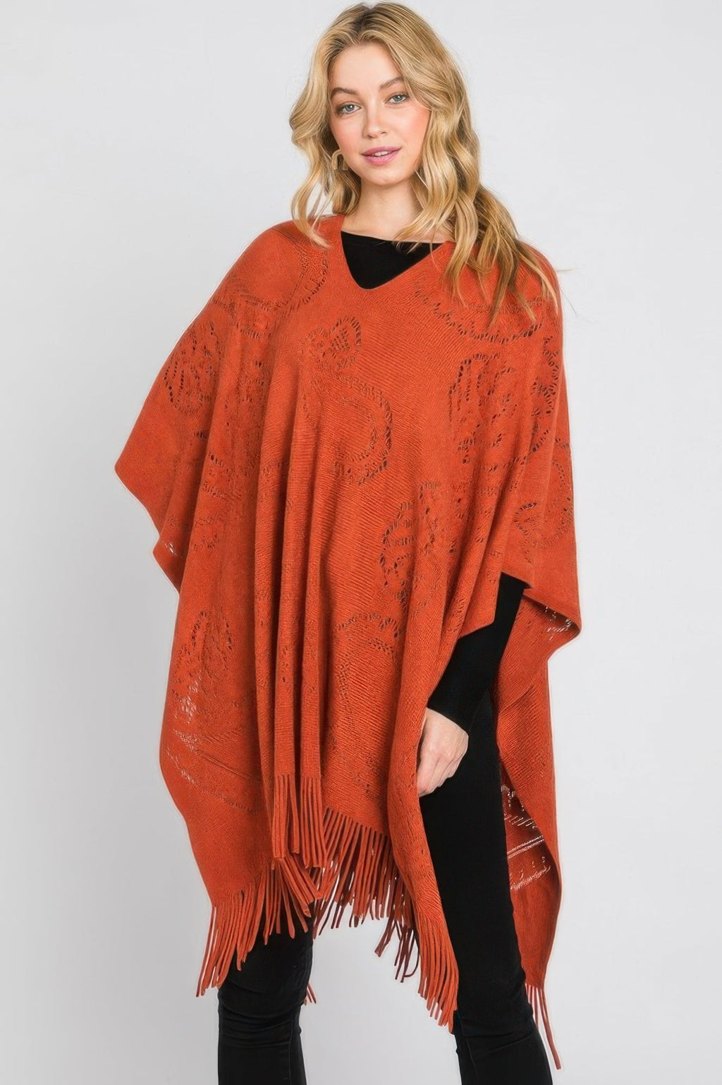 Paisley Pattern Fringe Poncho