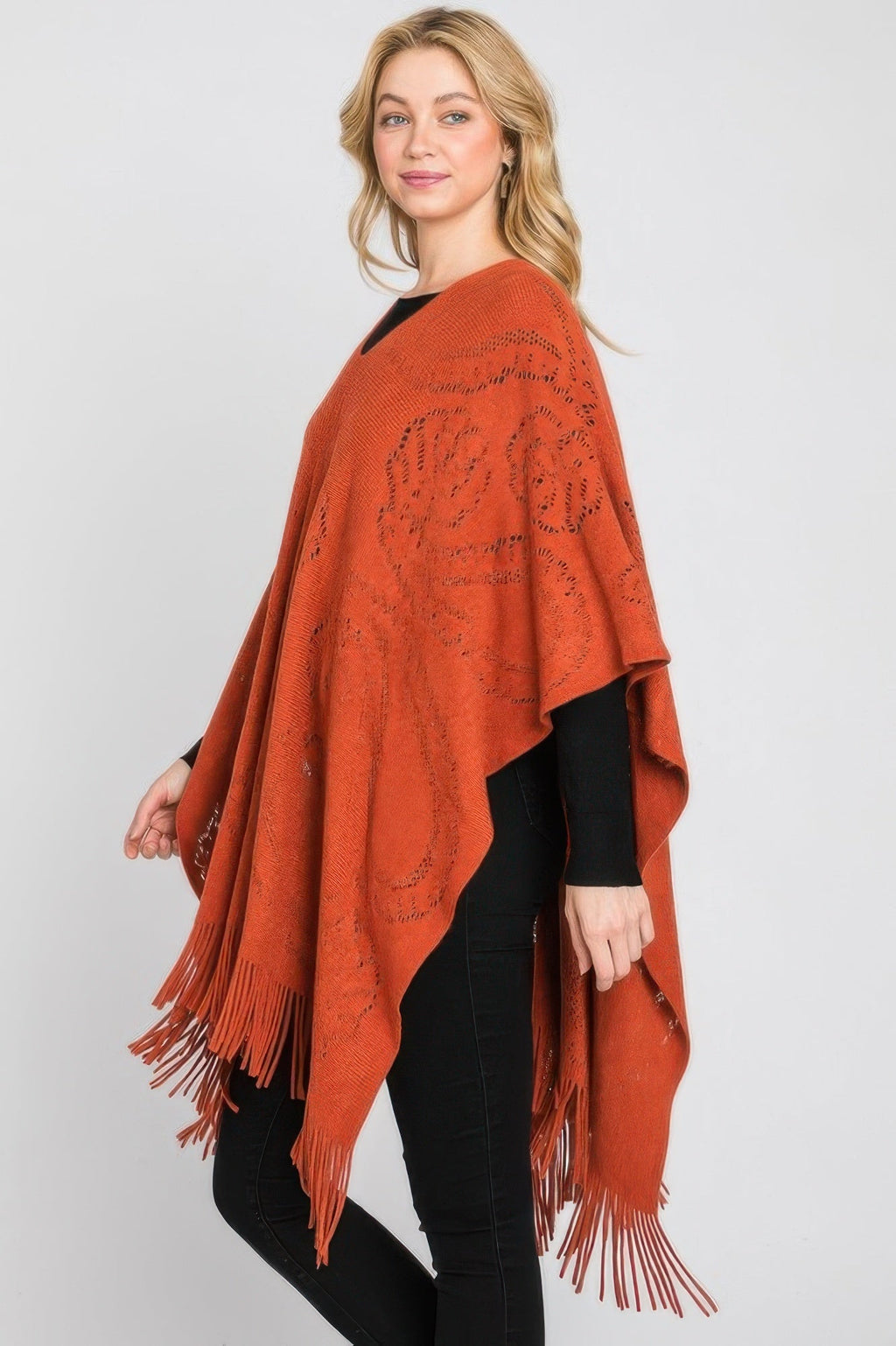 Paisley Pattern Fringe Poncho