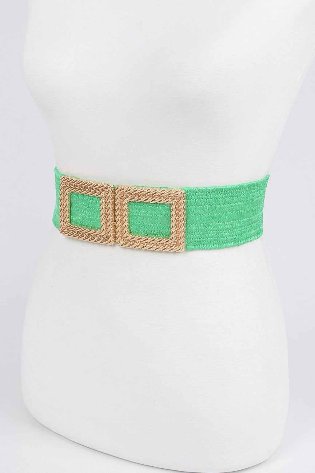 Big Metal Buckle Faux Straw Stretch Belt