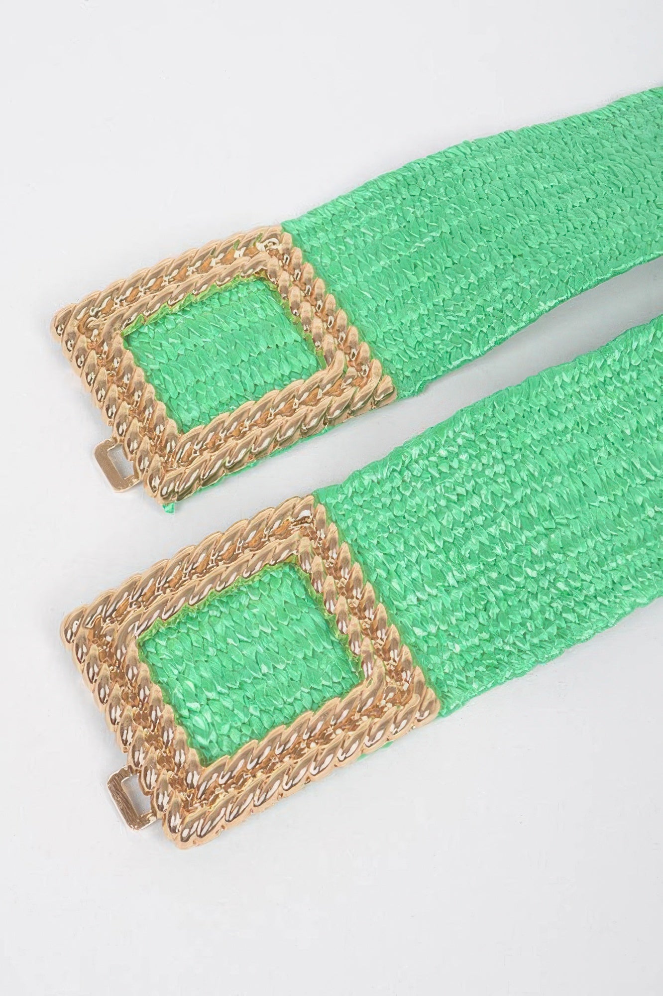 Big Metal Buckle Faux Straw Stretch Belt