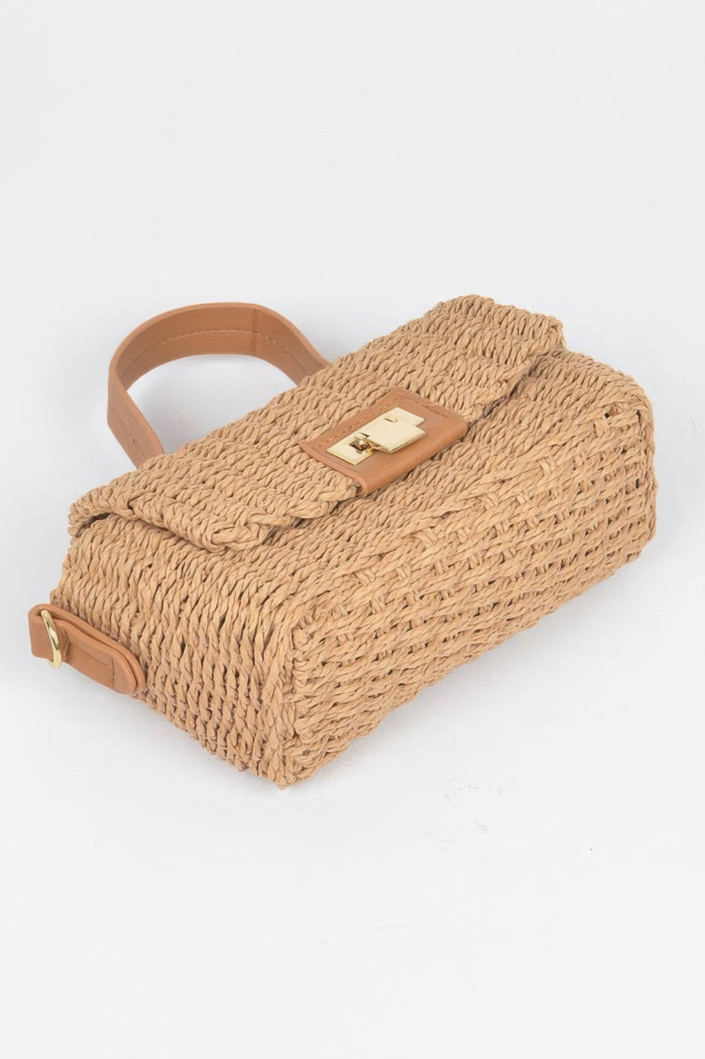 Faux Straw Top Handle Bag
