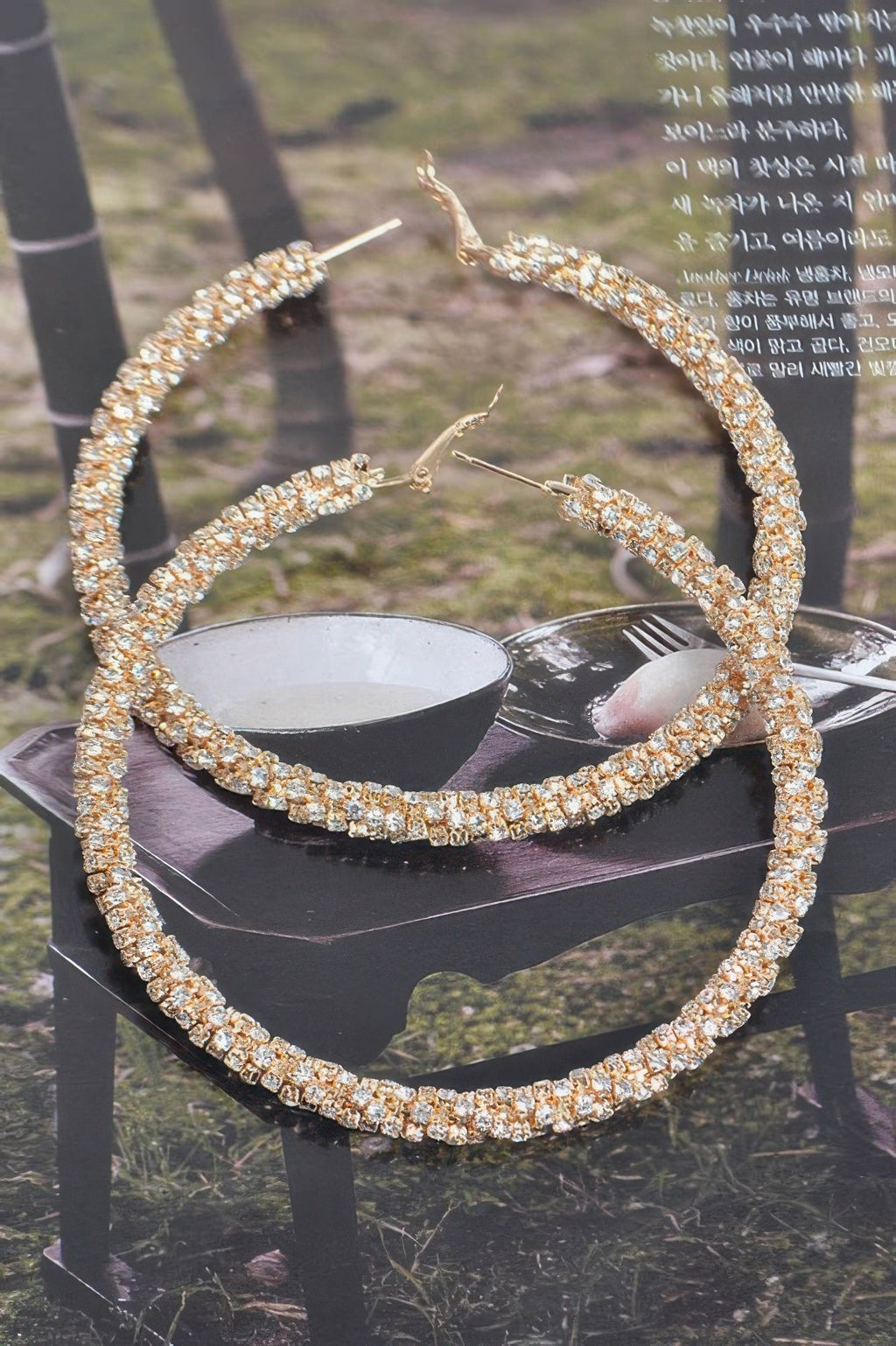 Twisted Rhinestone 80mm Hoop Earrings