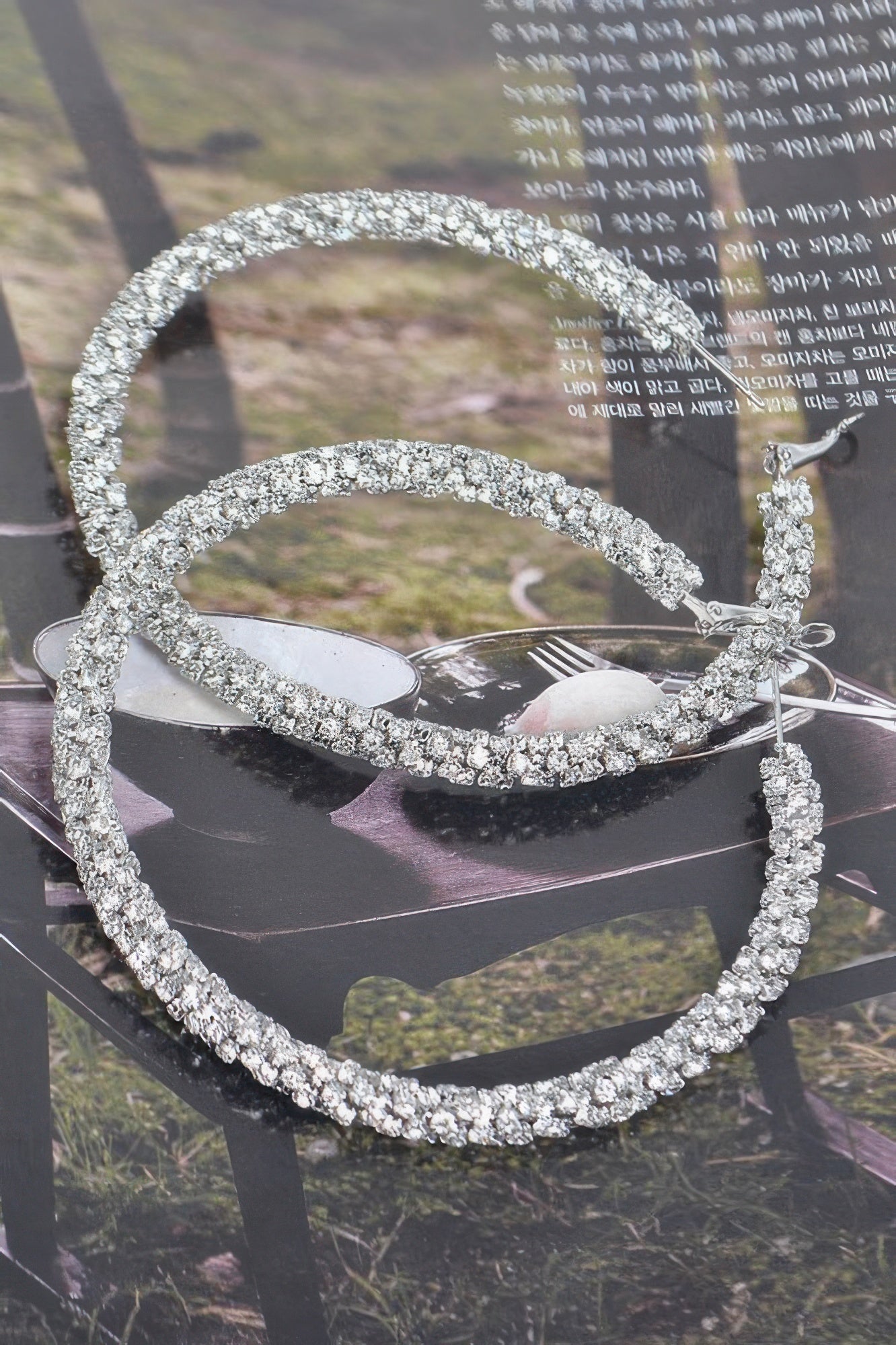 Twisted Rhinestone 80mm Hoop Earrings