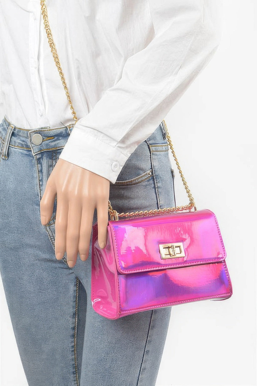 Mirror Metallic Flap Crossbody Bag