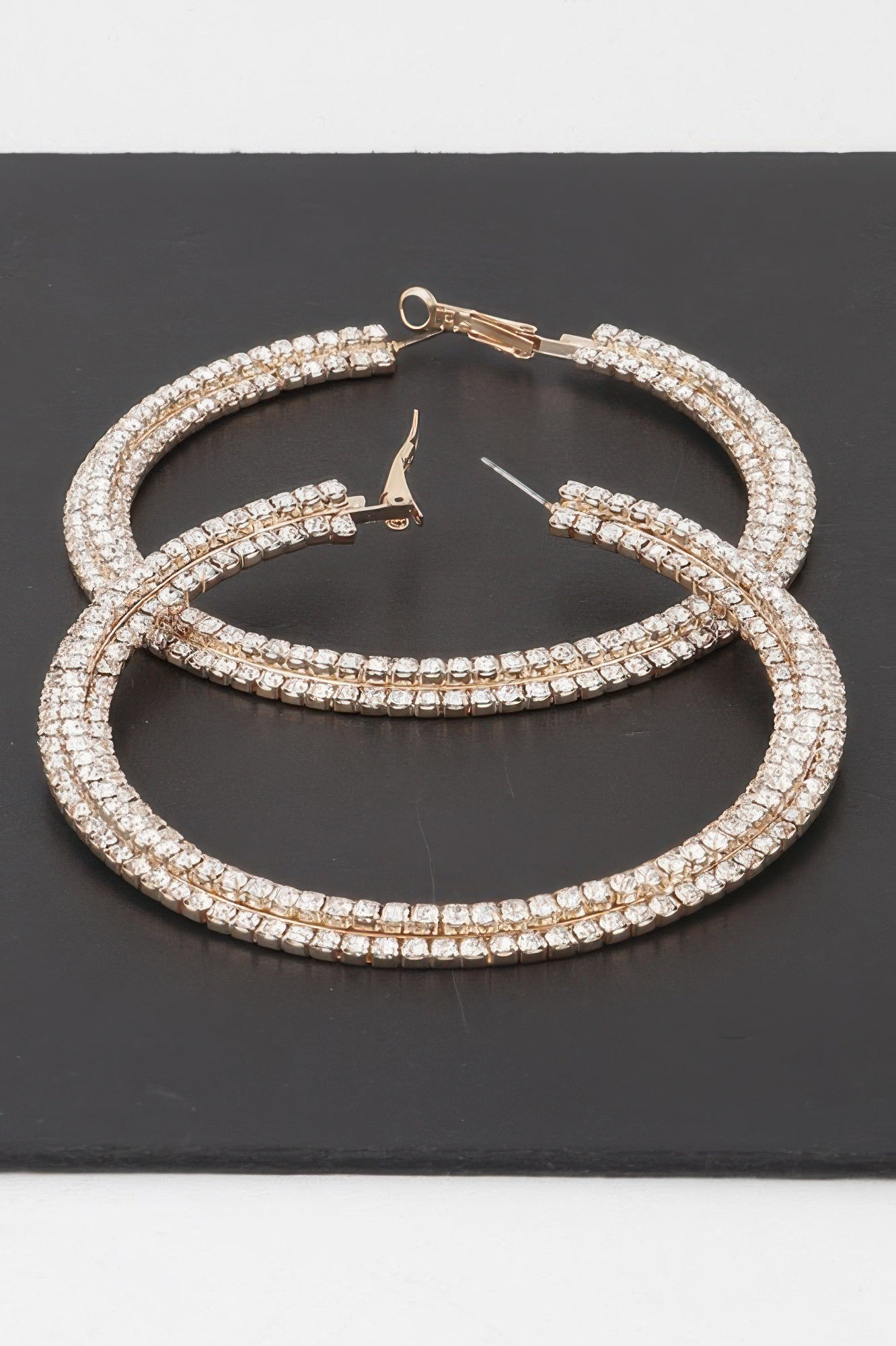 Triple Jeweled Flat Hoop Earrings