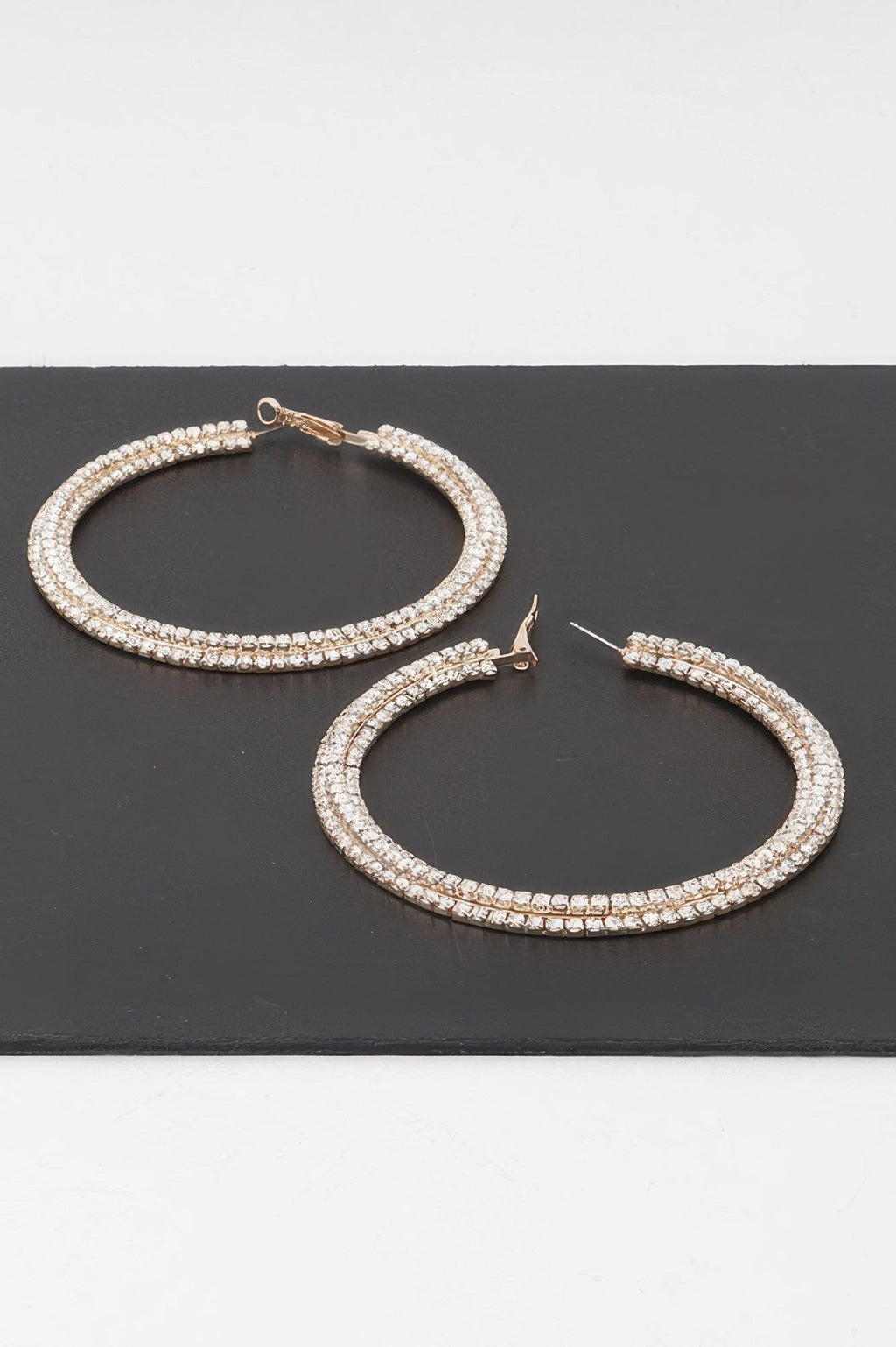 Triple Jeweled Flat Hoop Earrings