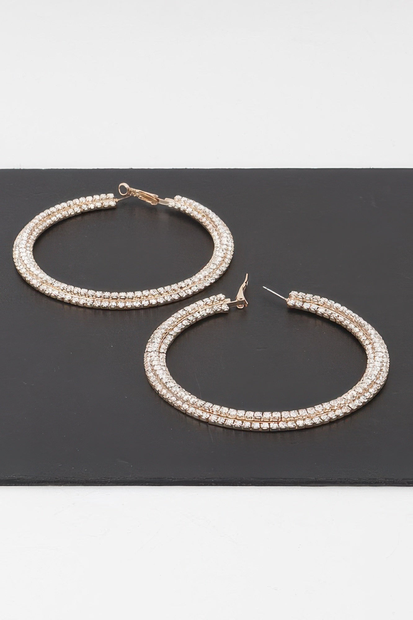 Triple Jeweled Flat Hoop Earrings