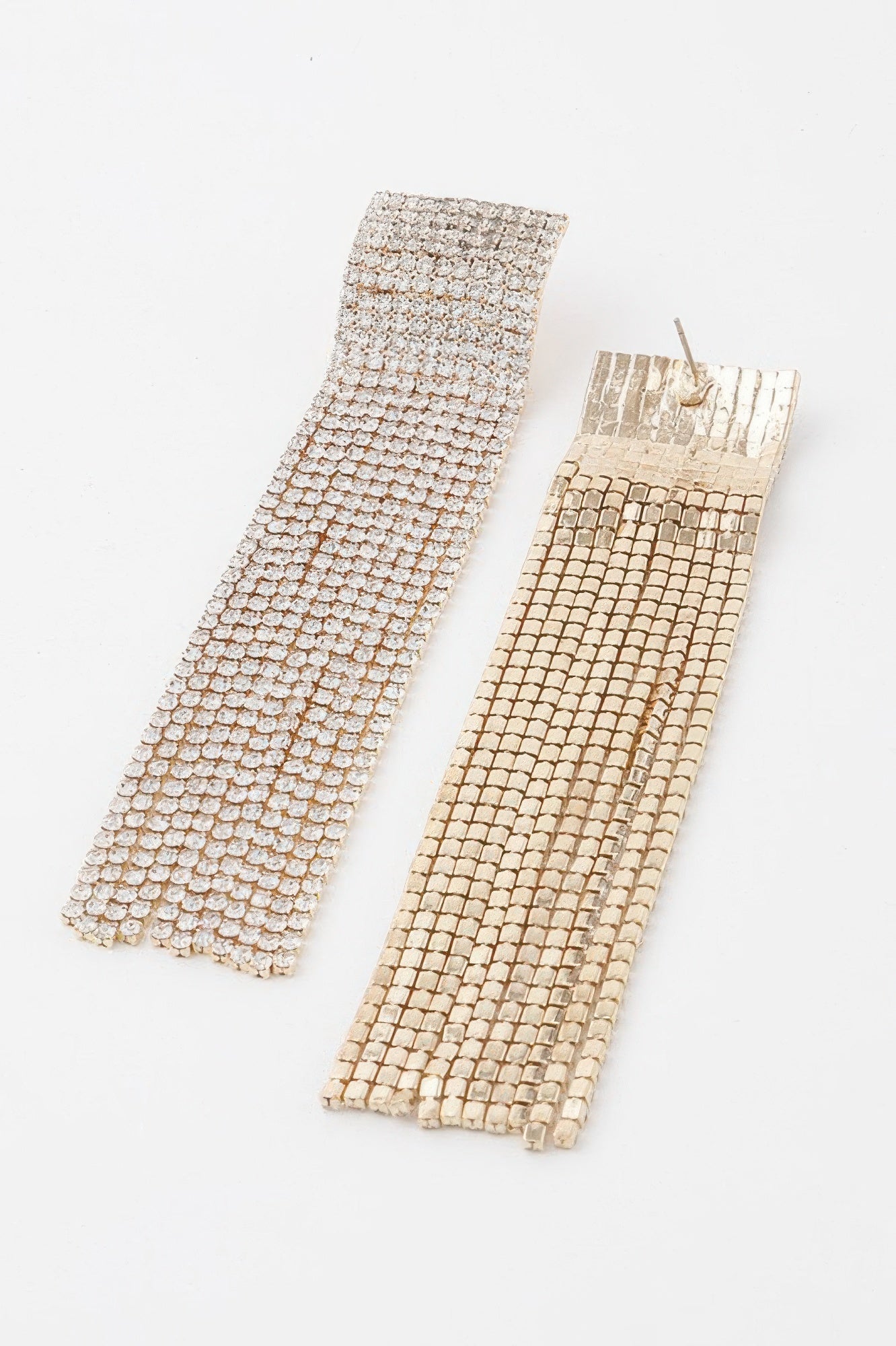 Wide Rhinestone Curtain Drop Earrings