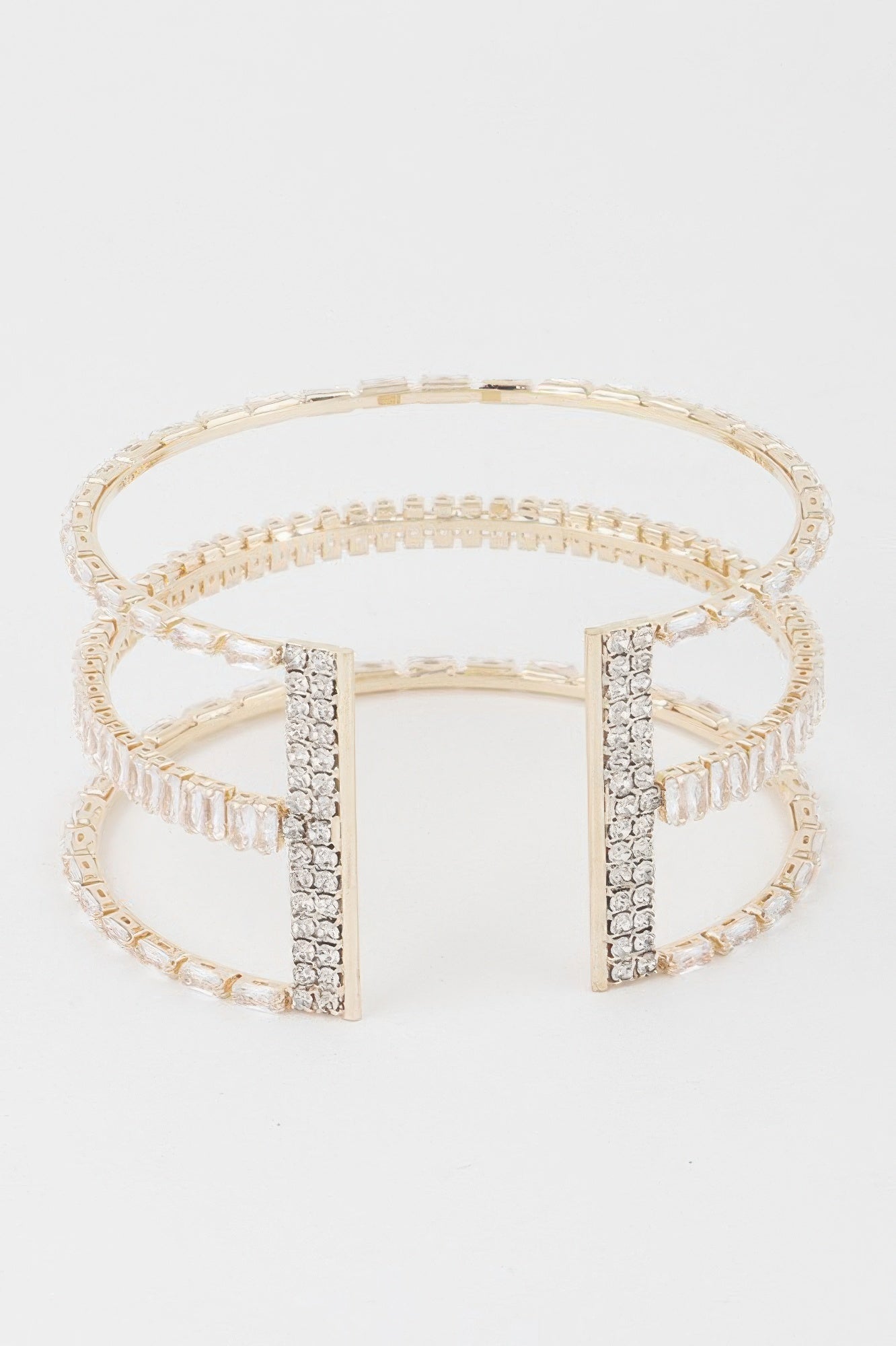 Wide Triple Crystal Cuff Bracelet