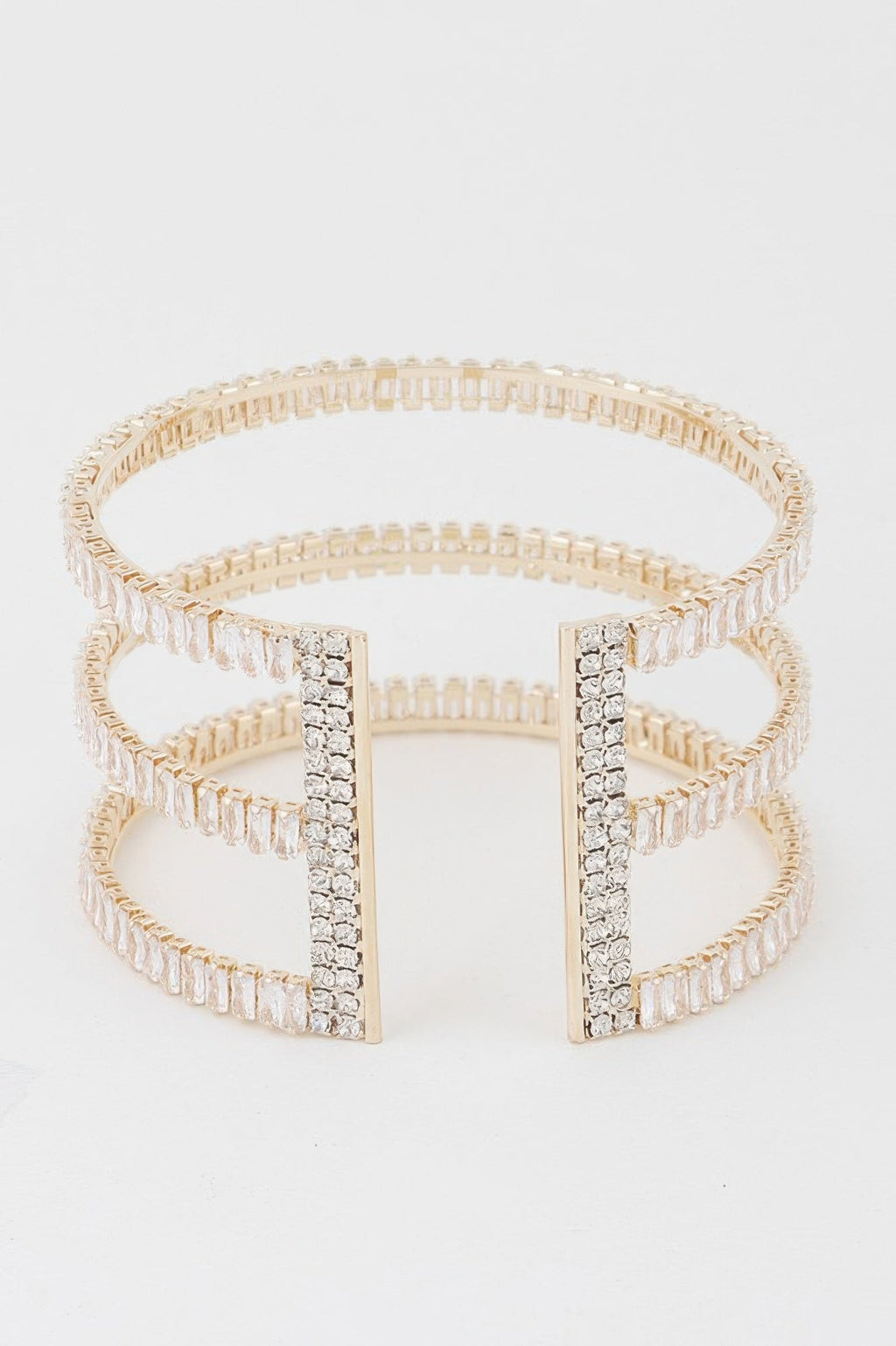Triple Crystal Open Cuff Bracelet