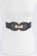 Faux Straw Two Buckle Elastic Belt