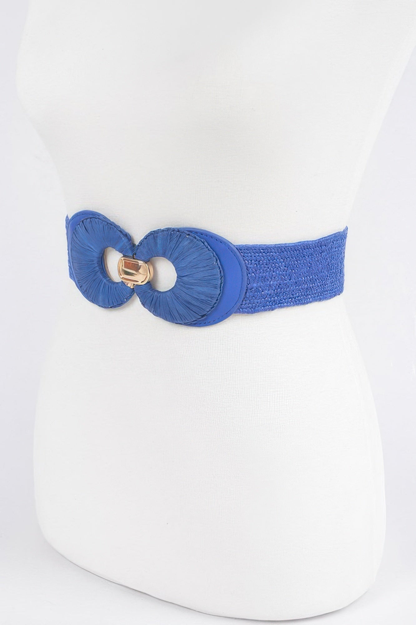 Faux Straw Two Buckle Elastic Belt