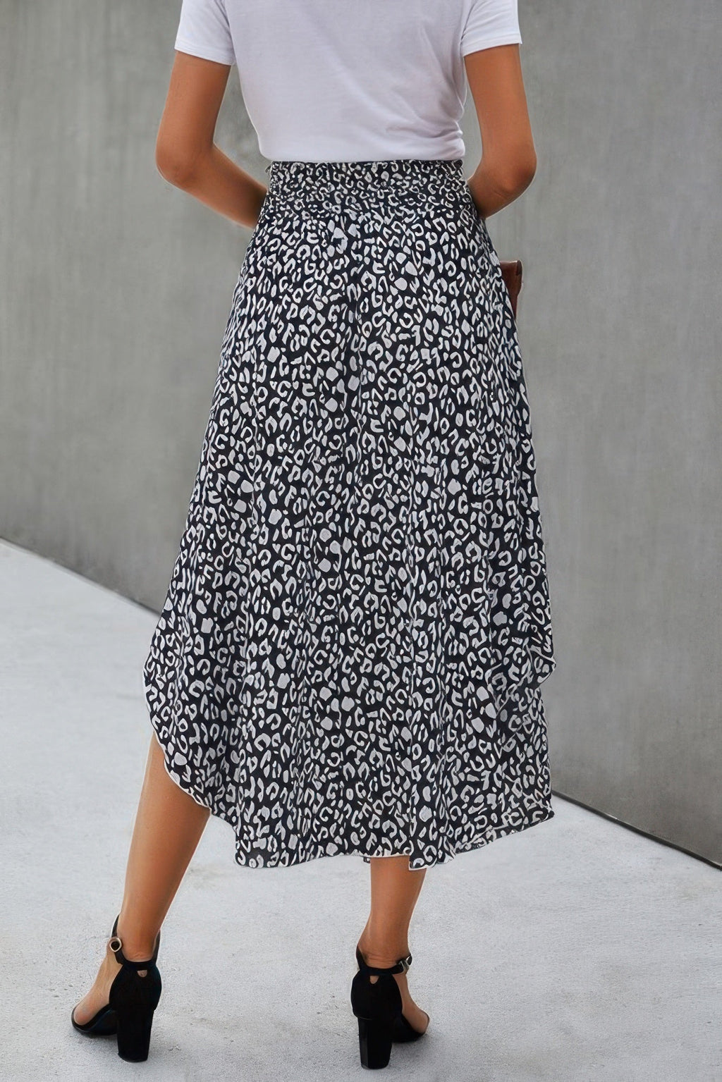 Shirred Waist Asymmetrical Hem Flared Skirt