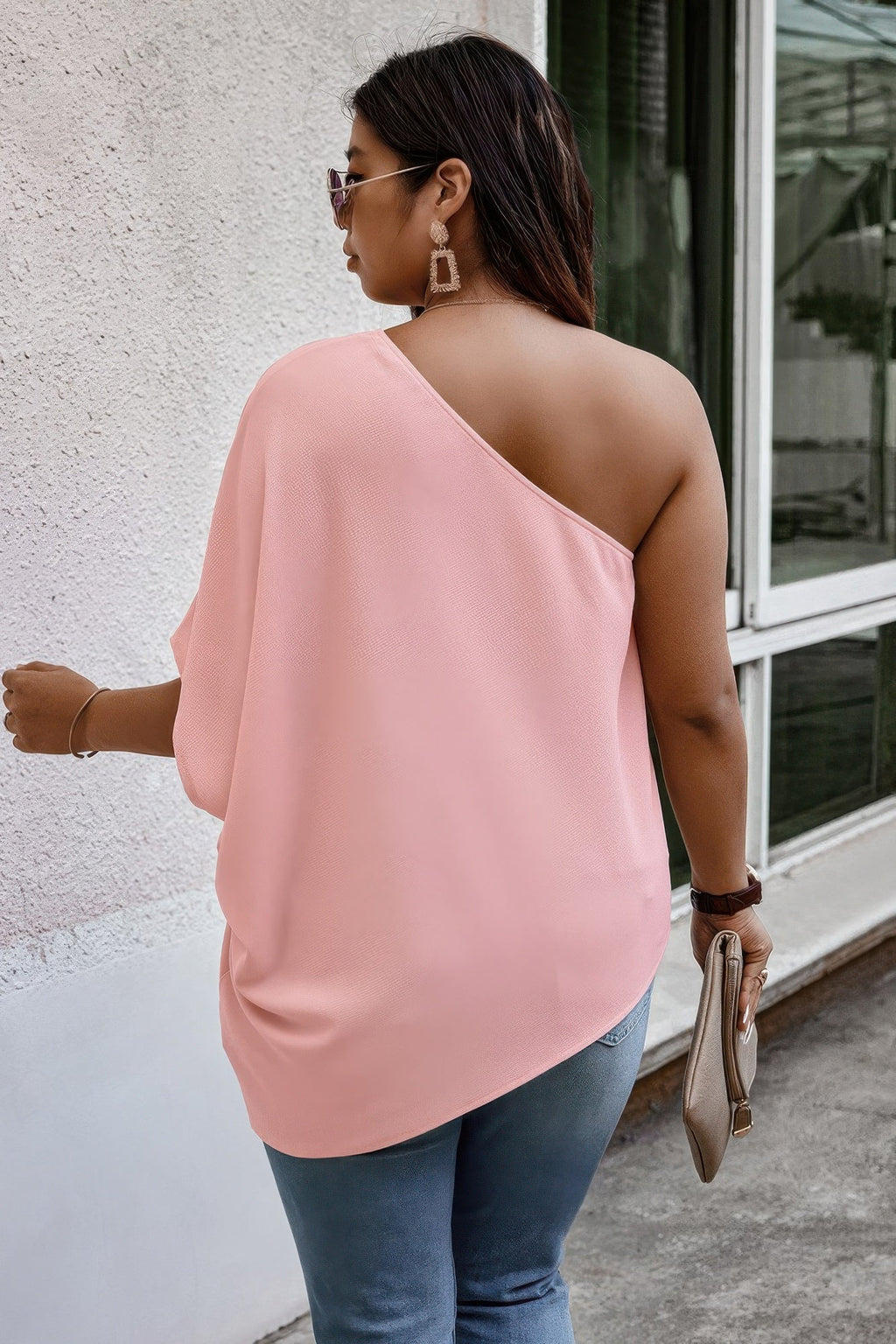 Plus One Shoulder Solid Casual Loose Fit Shirt