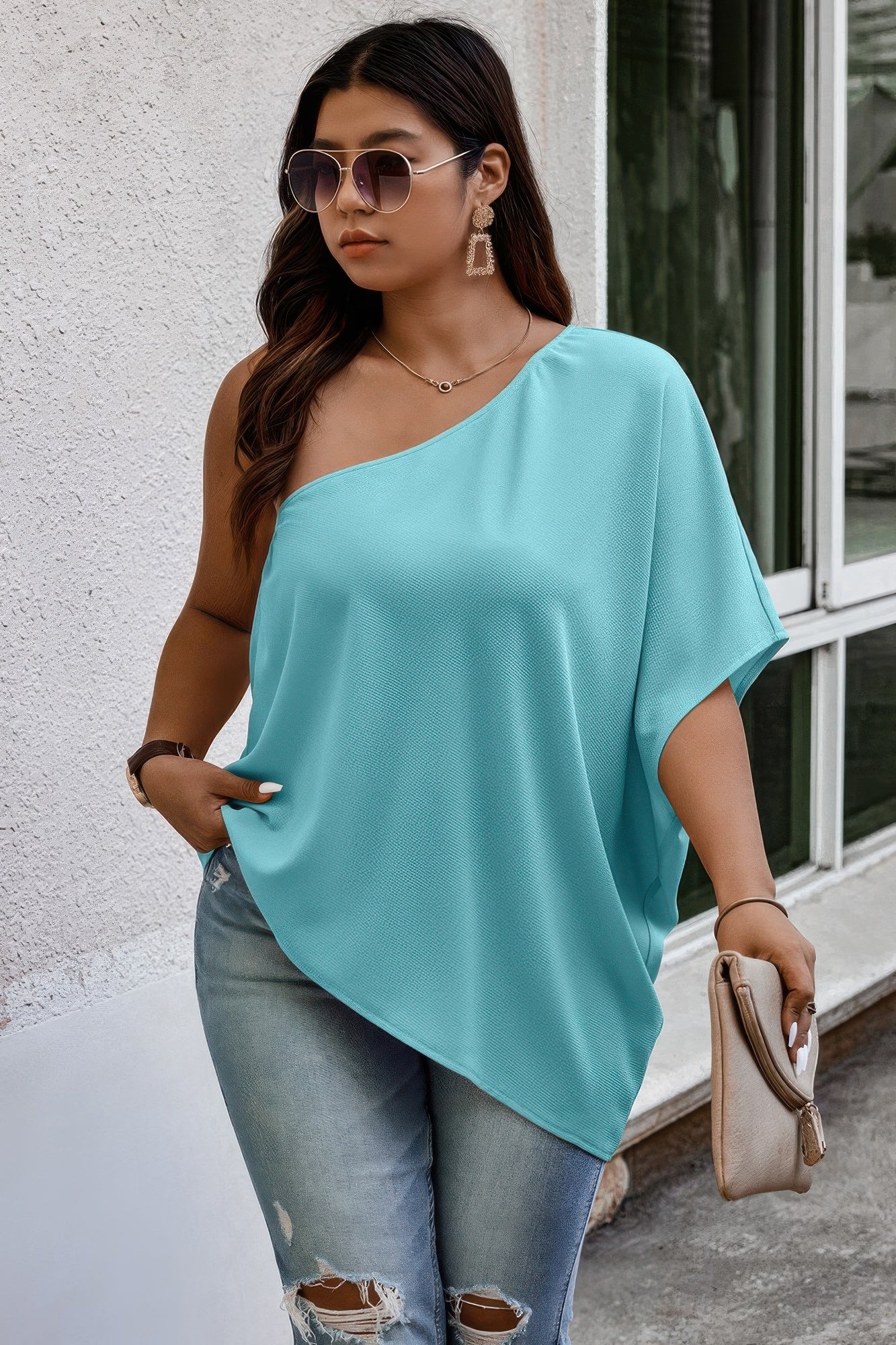 Plus One Shoulder Solid Casual Loose Fit Shirt