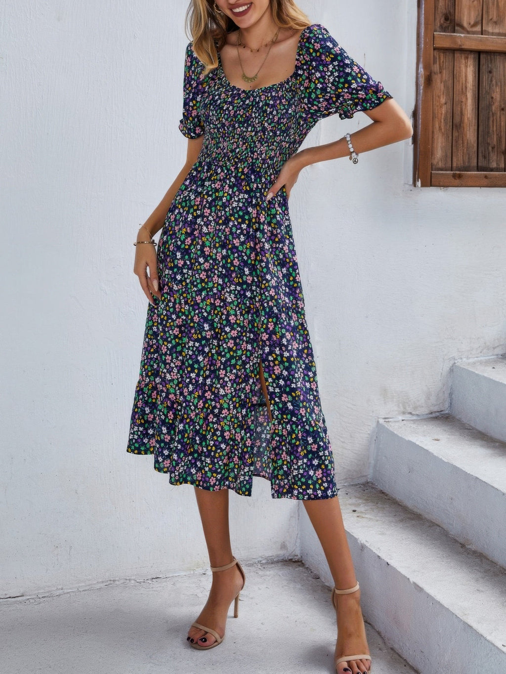 Bohemia Floral Puff Sleeve Flounce Sleeve Dress