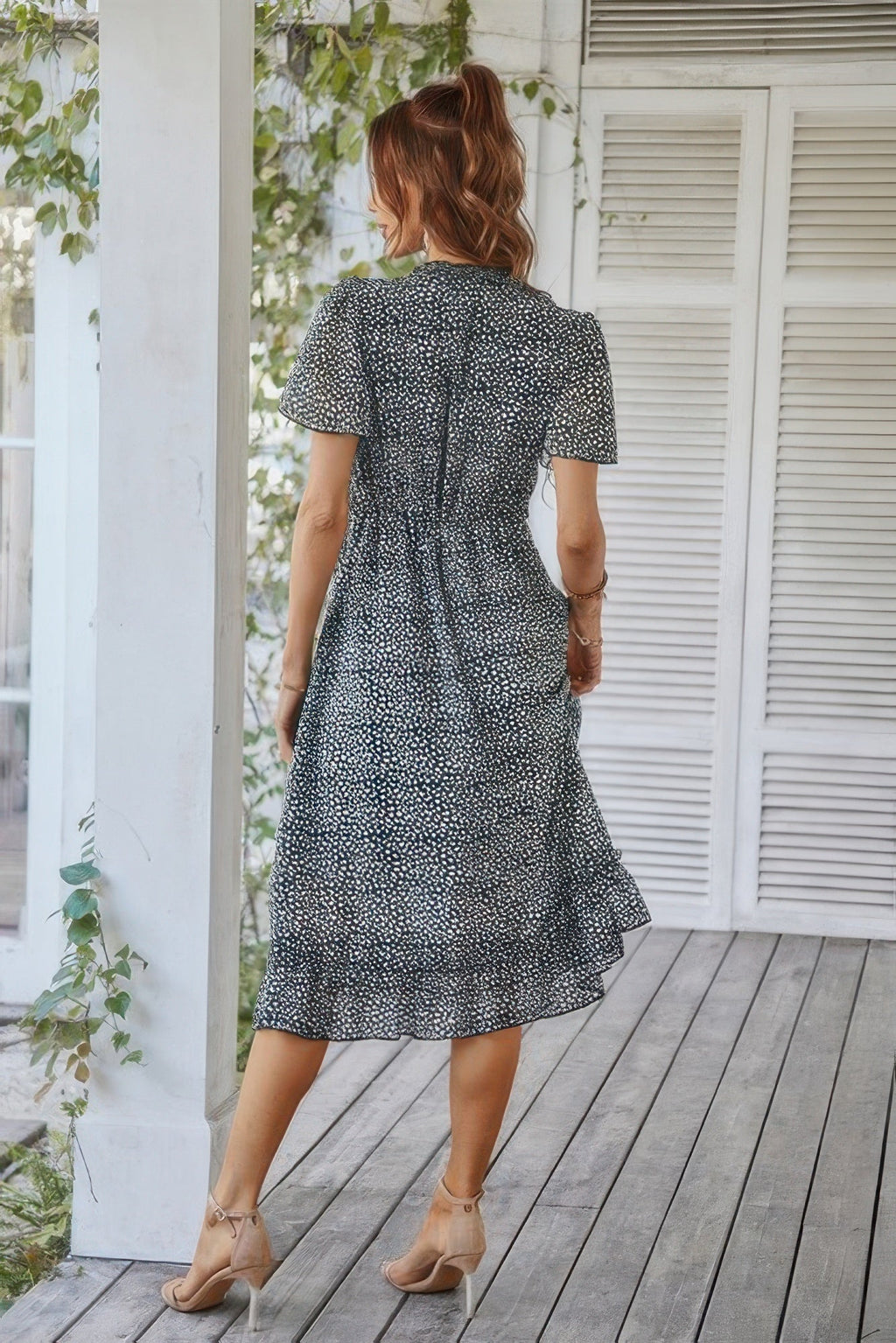 Deep V Neck Floral Boho Ruffle Short Sleeve Dress