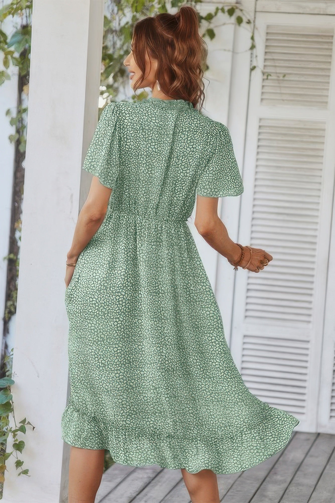 Deep V Neck Floral Boho Ruffle Short Sleeve Dress