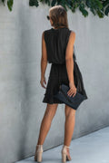 Sleeveless Tie Neck Frill Trim Tiered Layer Dress