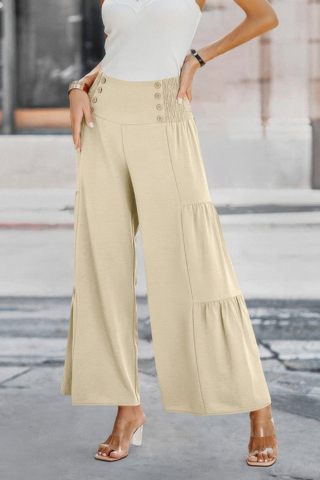 Elastic High Waist Wide Leg Long Palazzo Pants